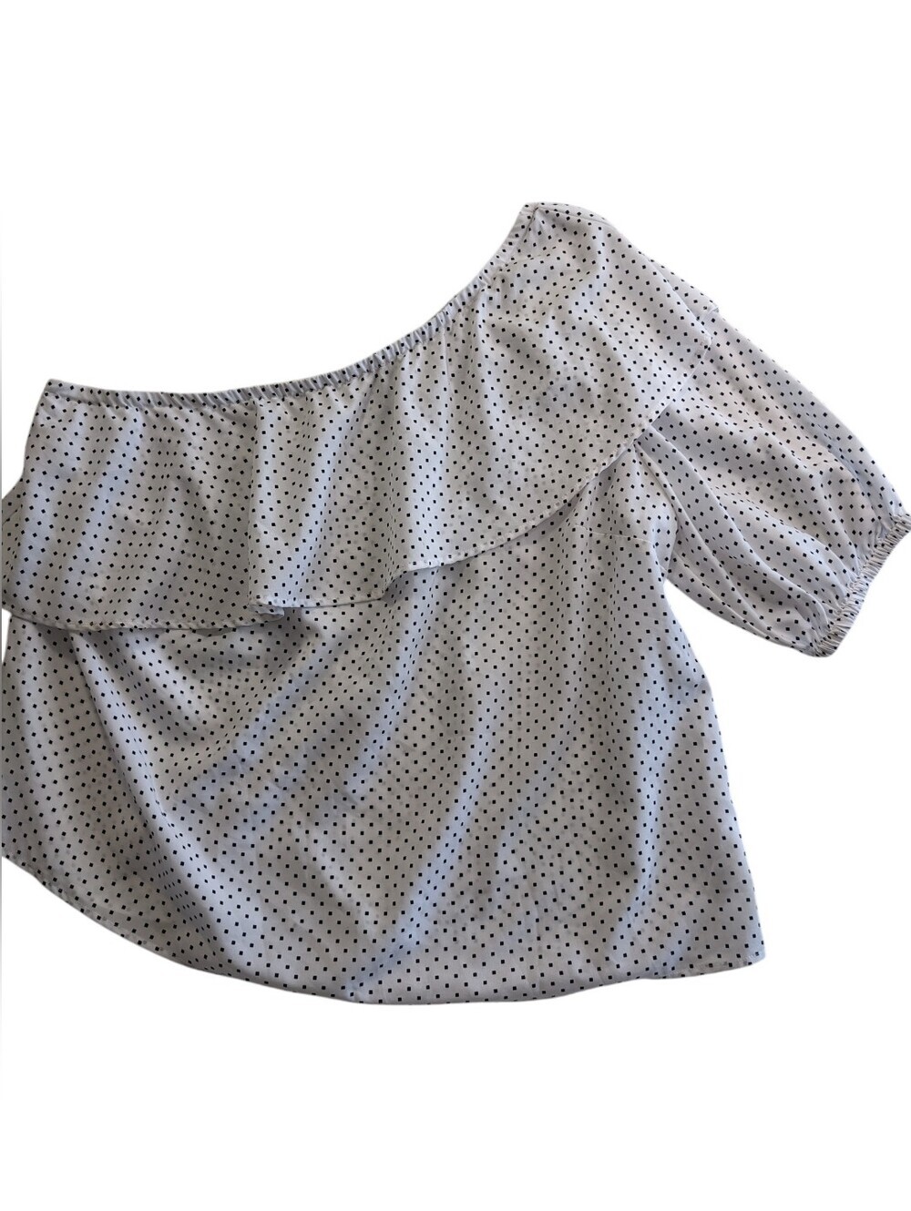 Eloquii White Off-Shoulder Ruffle Blouse with Black Polka Dots Party shirt 18